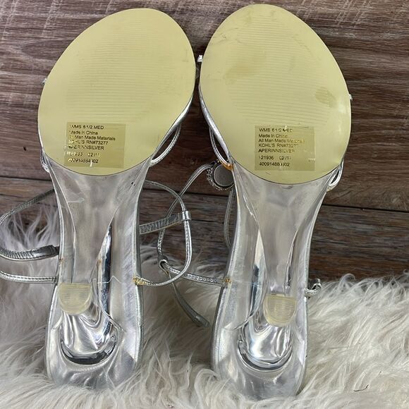 Apt 9 Silver Strappy Open Toe Heel with Rhinstone Decor, Clear Heels, Size 6.5 M - Picture 7 of 10